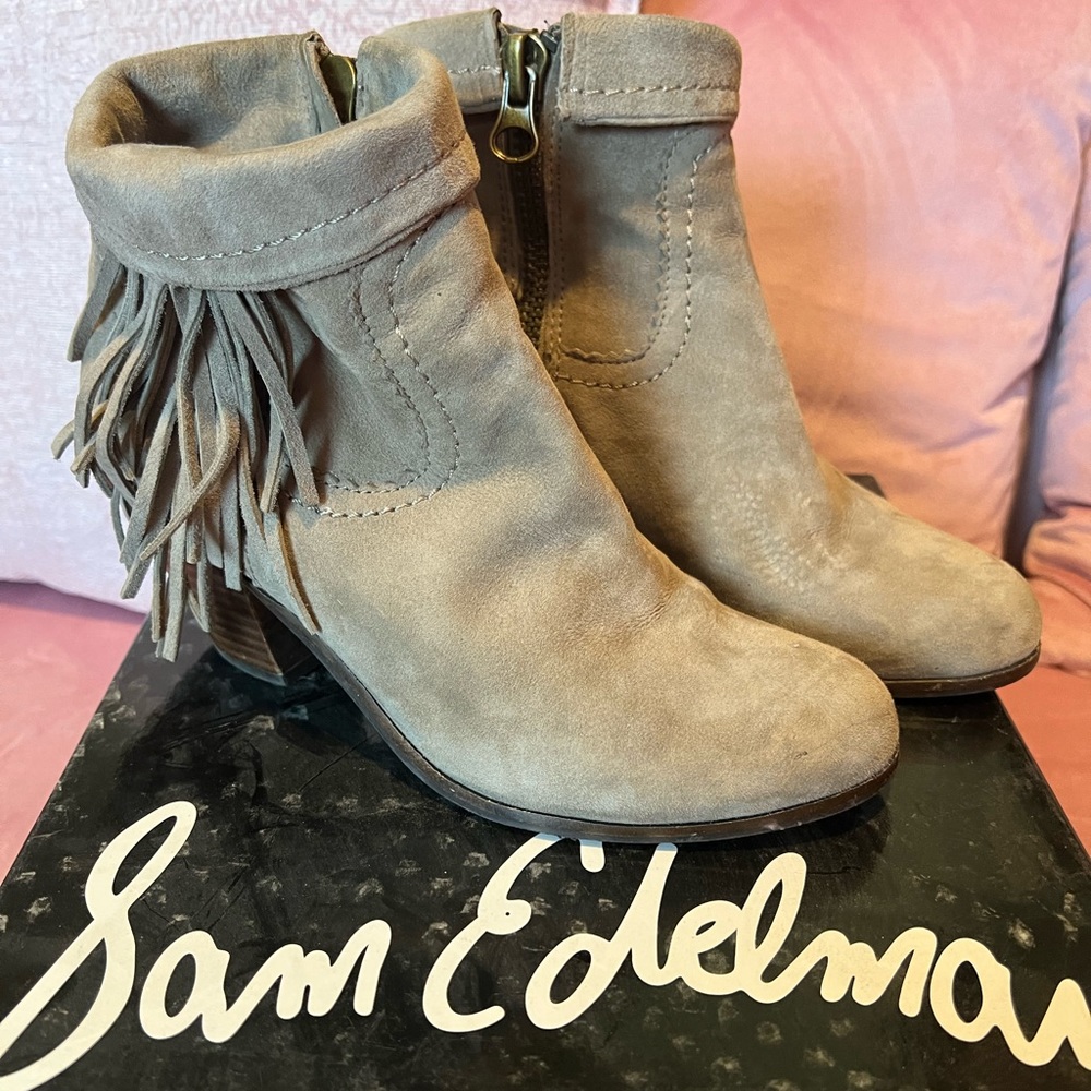 Sam Edelman Tan Leather Booties with Fringe Size 7 Super Cute!